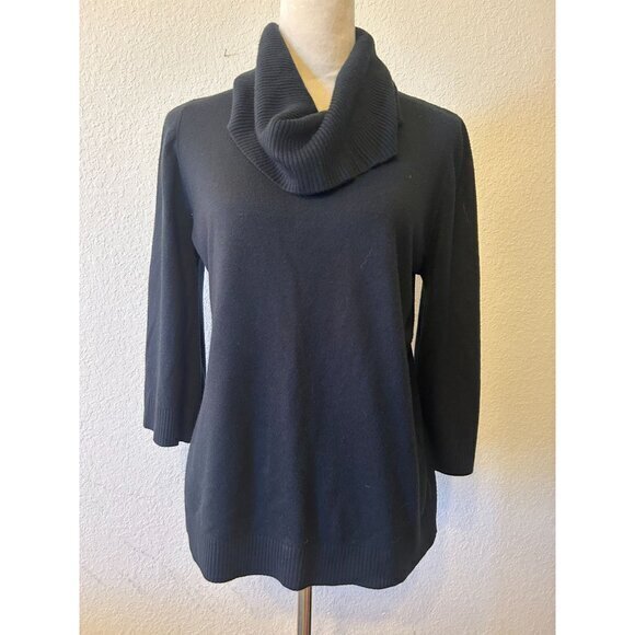 Luxe 360 Designer Cowl Neck Black Sweater 3/4 Sleeves Size Large - Picture 1 of 12